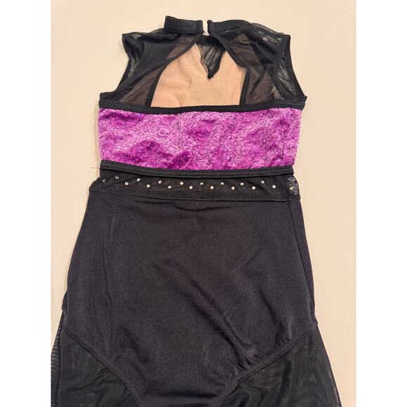 Weissman Purple and Black Mesh Unitard Size MC Medium Child Lined Stones - Picture 5 of 6